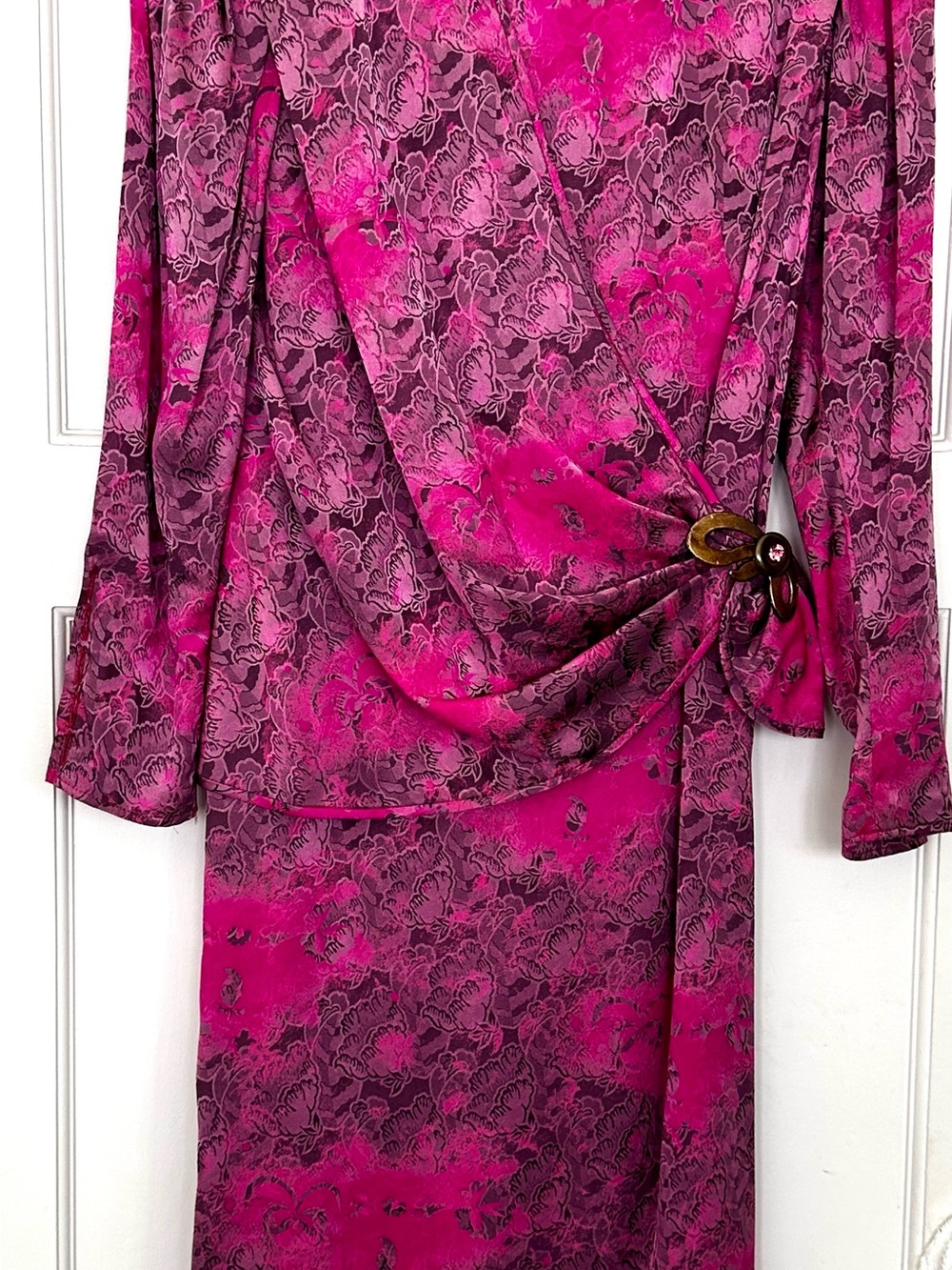 Emanuel Ungaro Hot Pink and Gray Floral Long-Sleeve Dress